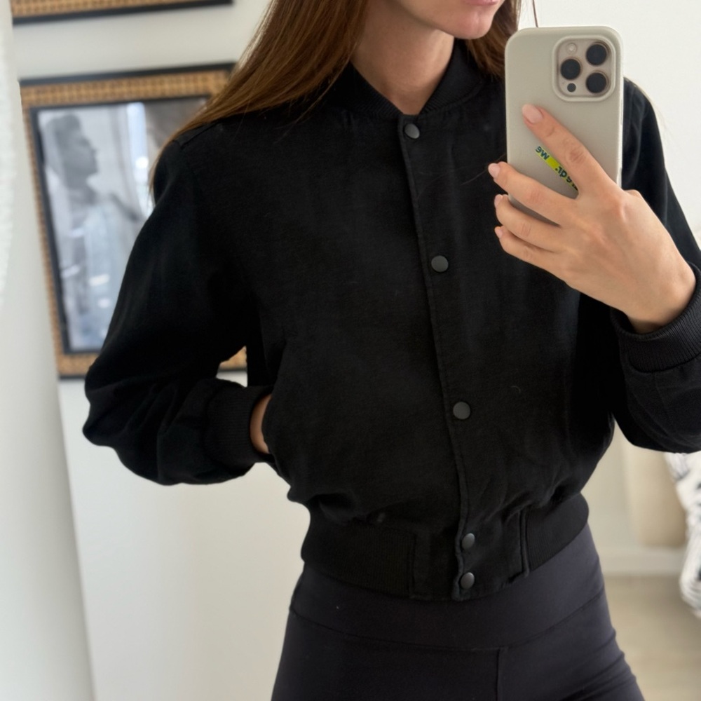 H&M Black Linen-Blend Bomber Jacket